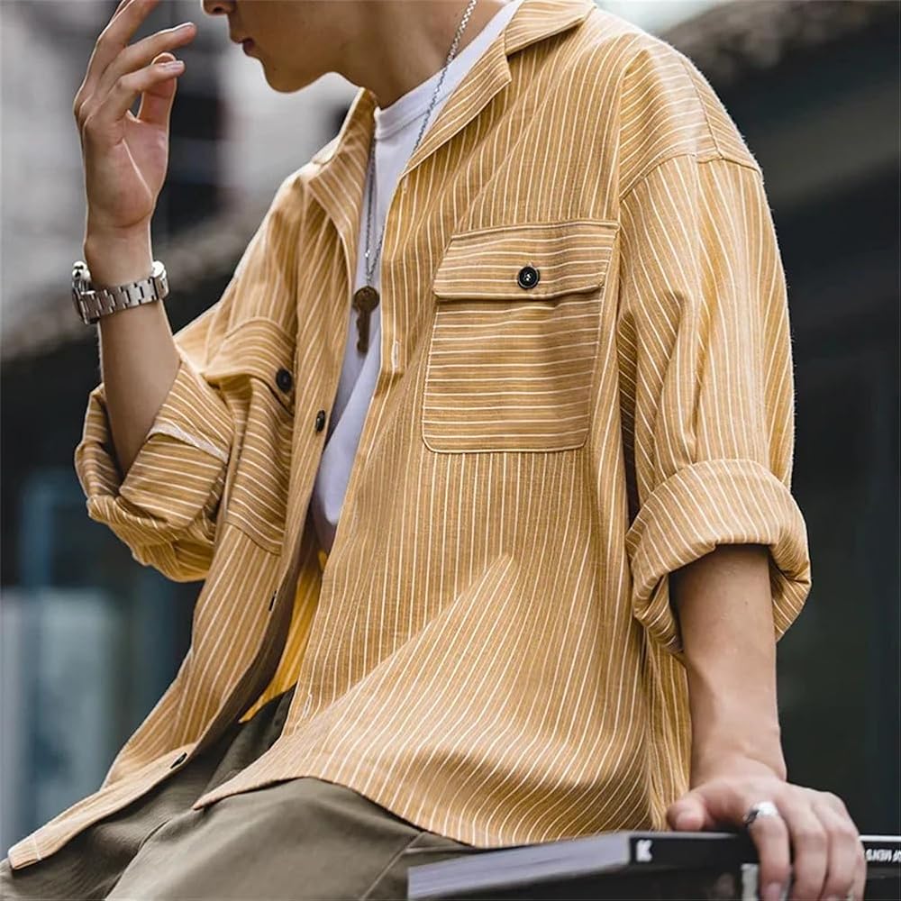 トップス STRIPED REGULAR COLLAR SHIRT S/S TYPE-2 61XsGNs7pvL._UY1000_.jpg
